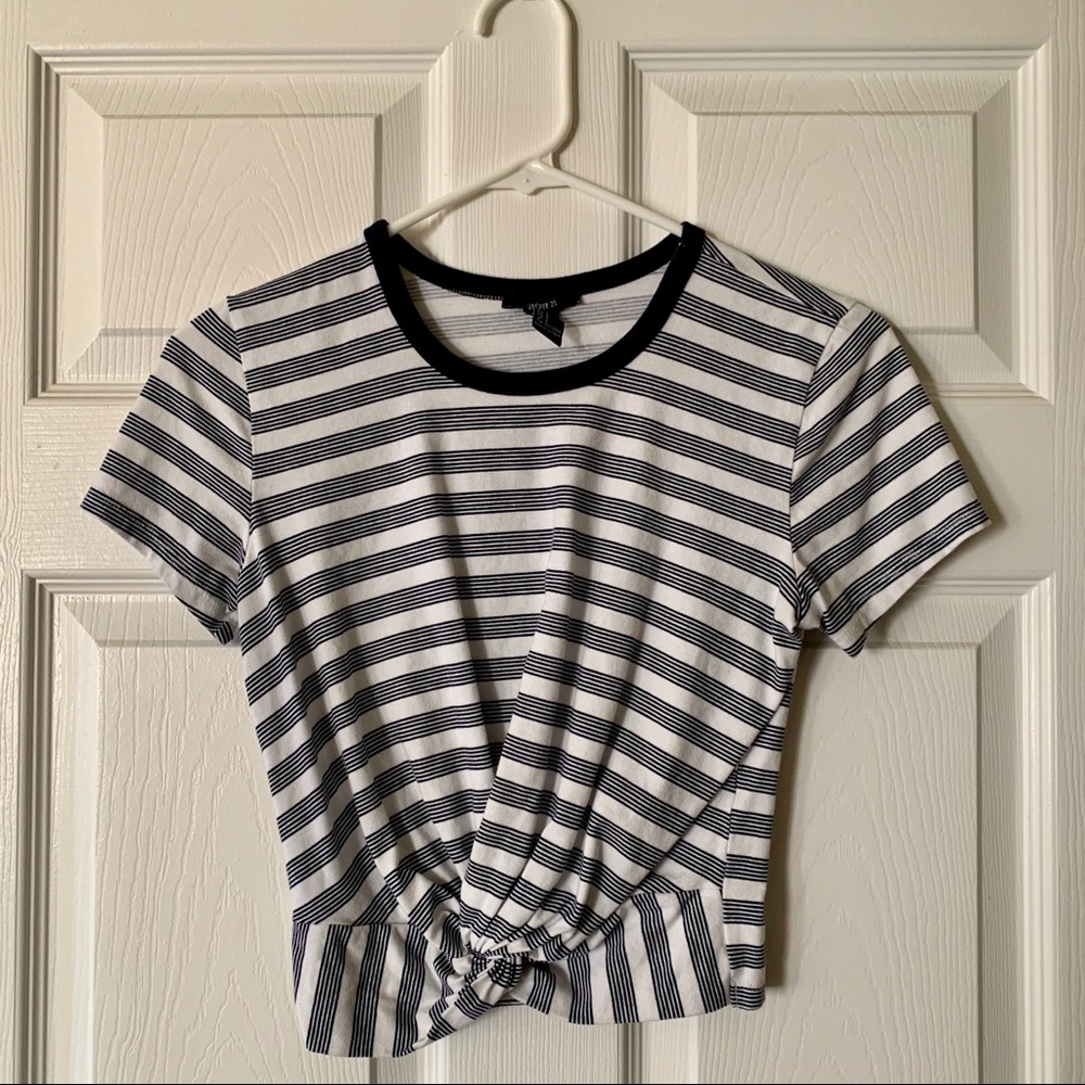 Forever 21 Navy & White Stripper Crop Top SMALL